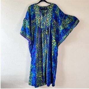 Vibrant Blue and Green Kaftan Dress
